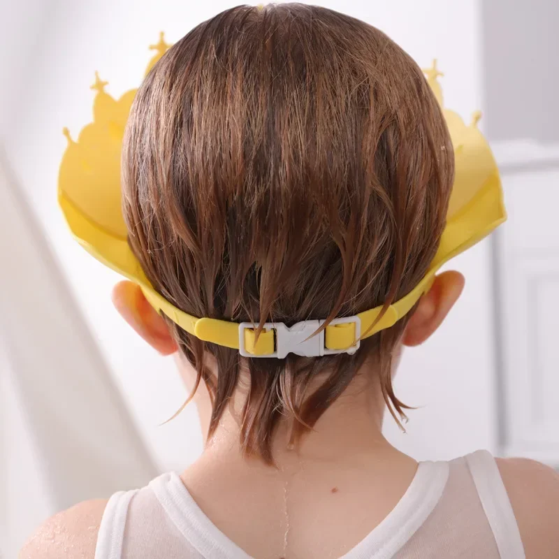 Adjustable Size Children Shampoo Cap Crown Baby Shower Cap Cartoon Bath Visor Infant Hair Shield Ear Protection Waterproof Hat