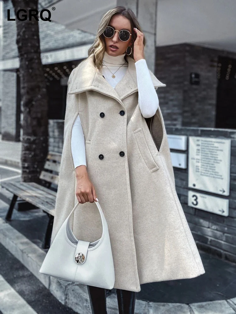 

LGRQ 2024 Winter Fashion Personality Design Cloak Long Trench Coat Women's Trendy Street Elegant Windbreaker New 19F3511