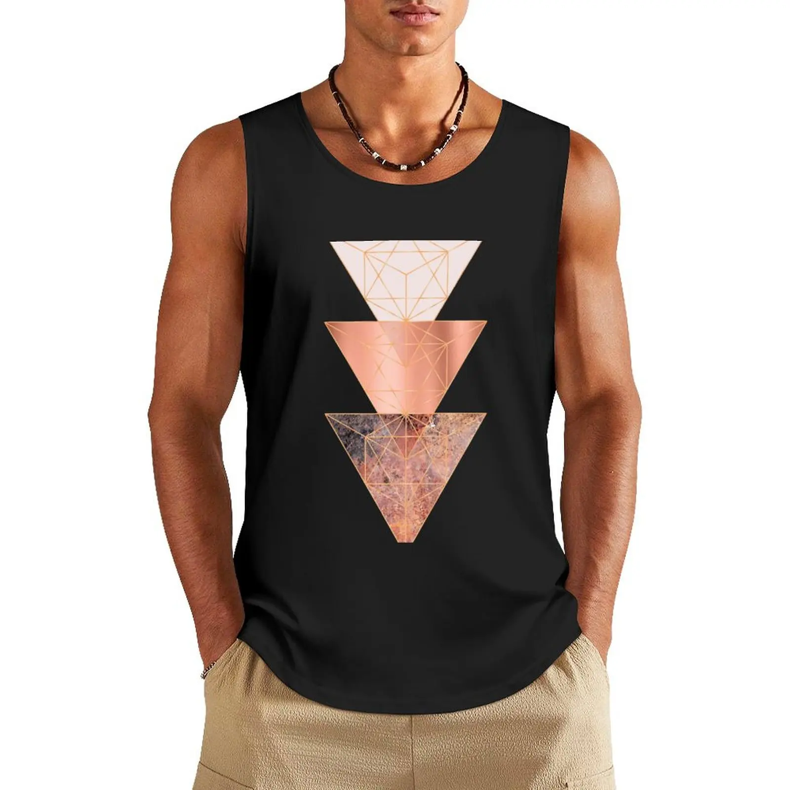 

Blush and Copper Geo Tank Top Short sleeve man vest t-shirts for men