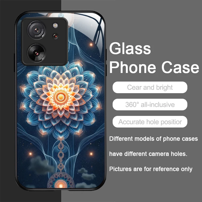 Artistic Lotus Flower Pattern Tempered Glass Phone Case