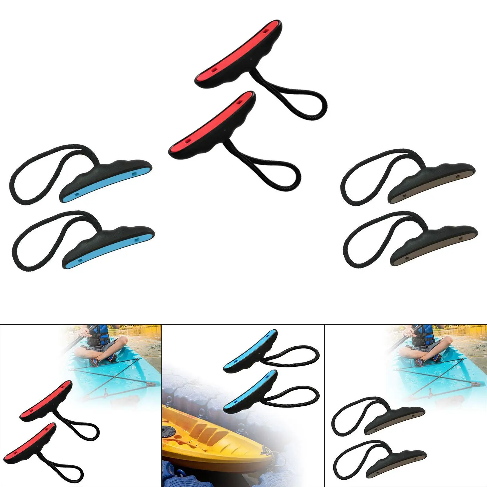2 Pieces Kayak Handles Toggle Boat Rope Handles Lightweight Sleek Universal with Cord for Rowing Accessories Surfing Kayaking