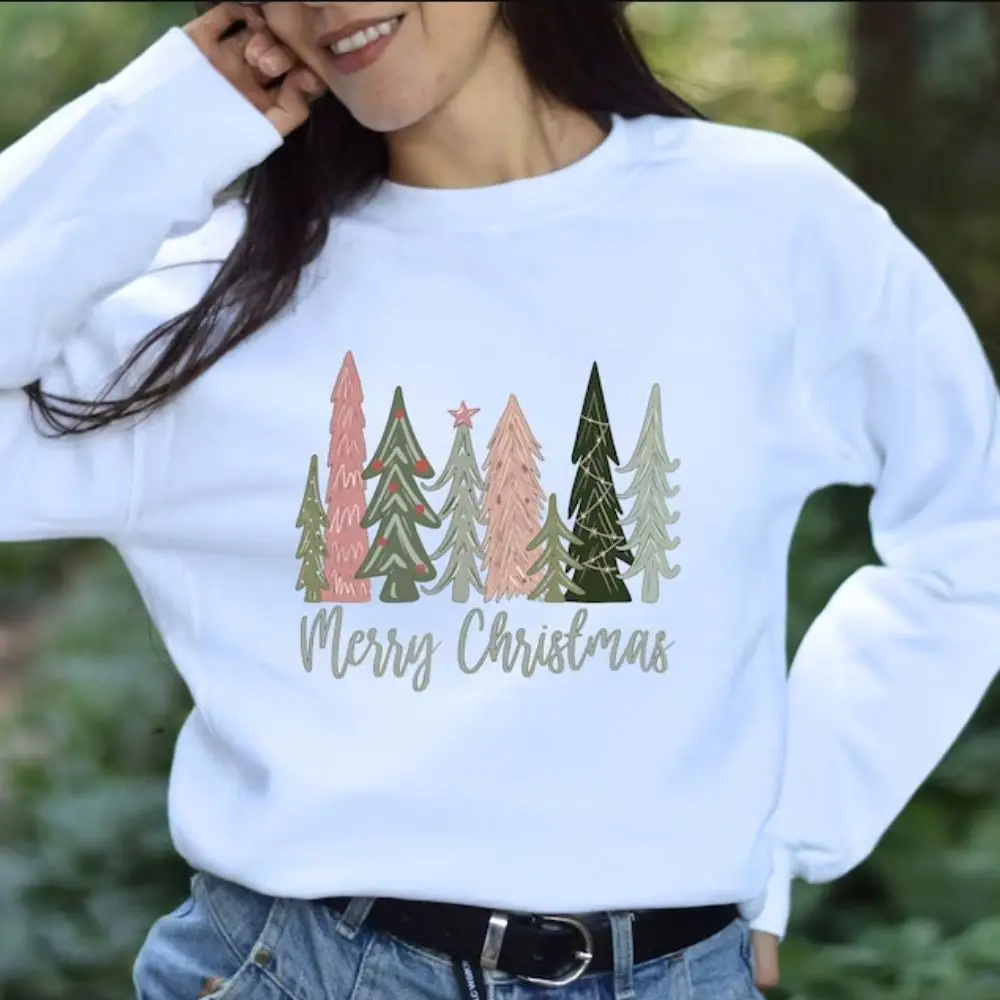 Merry Christmas Tree Sweatshirt Merry & Bright Sweatshirts Holiday Sweater Tops Women Holiday Shirt Winter Shirt