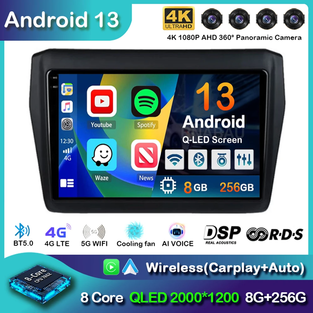 

Автомобильный радиоприемник Carplay +, Android 13, для Suzuki Swift 2017 2018 2019, стерео, мультимедийная навигация, GPS, видеоплеер, Wi-Fi + 4G