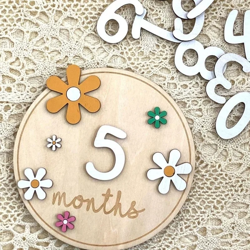 Wooden Baby Monthly Milestone Cards Flowers Double Sides Number Month Girls Boys Newborn Photography Props Accessories_voghion.com