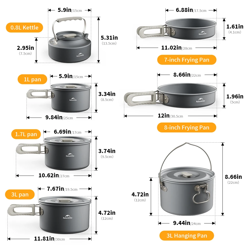 Naturehike Camping Cookware Kit Outdoor Frying Pan Portable Kettle Foldable Picnic Tableware Kitchen Utensils Cooking Utensils - Image 5