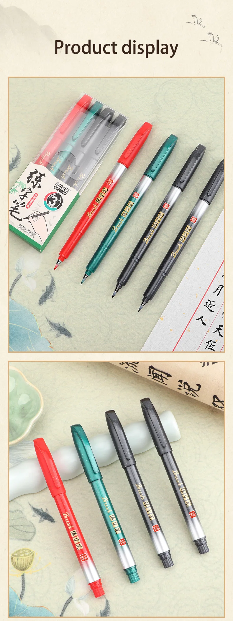 BAOKE S012 Kalligraphie-Stift-Set, kleine Spitze, wasserfest, Pigmenttinte, Kalligraphie-Pinselstift, Schwarz, Blau, Rot – Detail 10