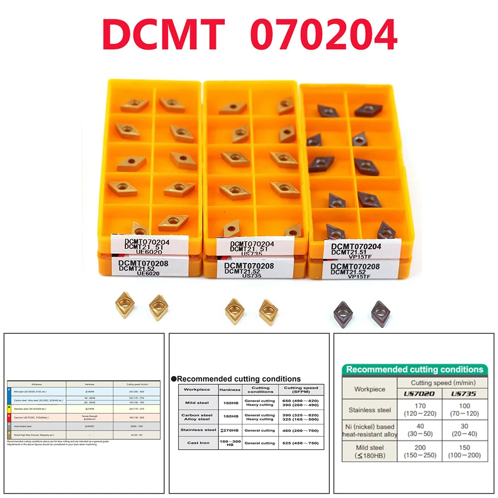 

10pcs Carbide Inserts DCMT070204 US735 UE6020 VP15TF Lathe Cutting Tool Head CNC Turning Tool Parts Machinery Accessories
