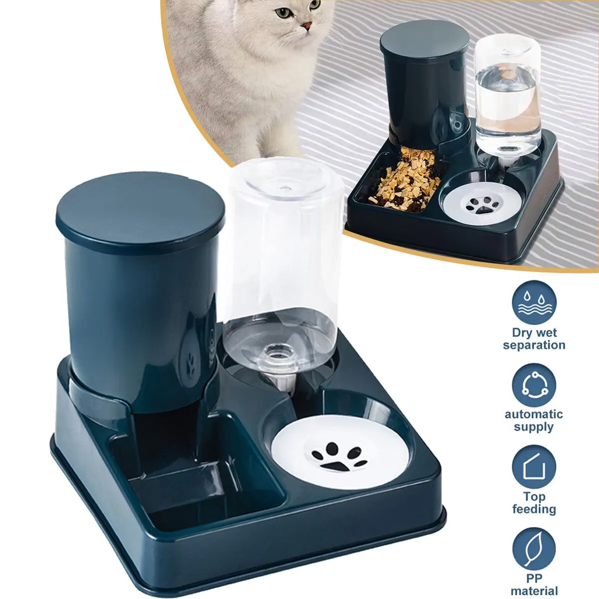 2 In1 Feeder Food Water Dispenser Bowl Automatic Dog Cat Bottle Pet Self Feeding: 3 - 5 Days Free Delivery Only UK
