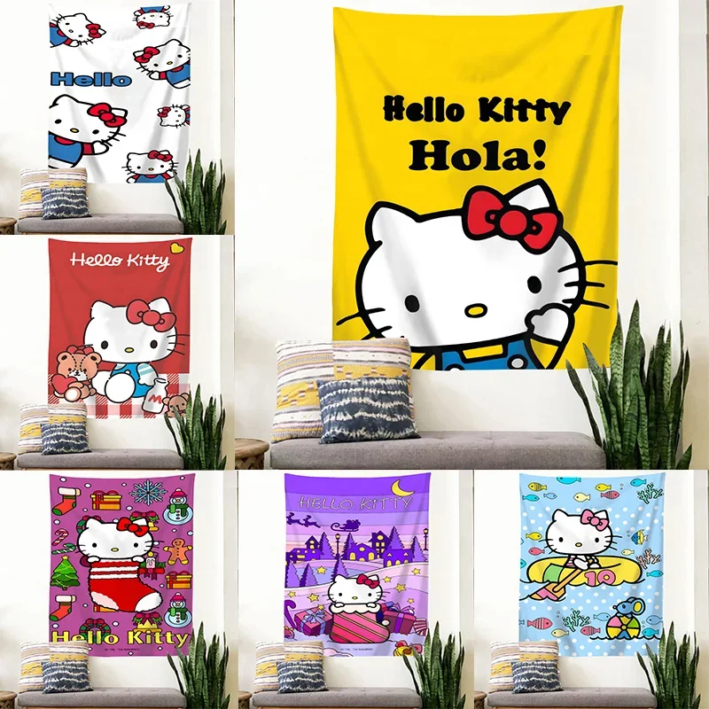 

90-200cm Japanese Anime Tapestry Wall Hanging Room Decor Kawaii Sanrio HELLO KITTY Cloth Tapestry Bedroom Background Decoration