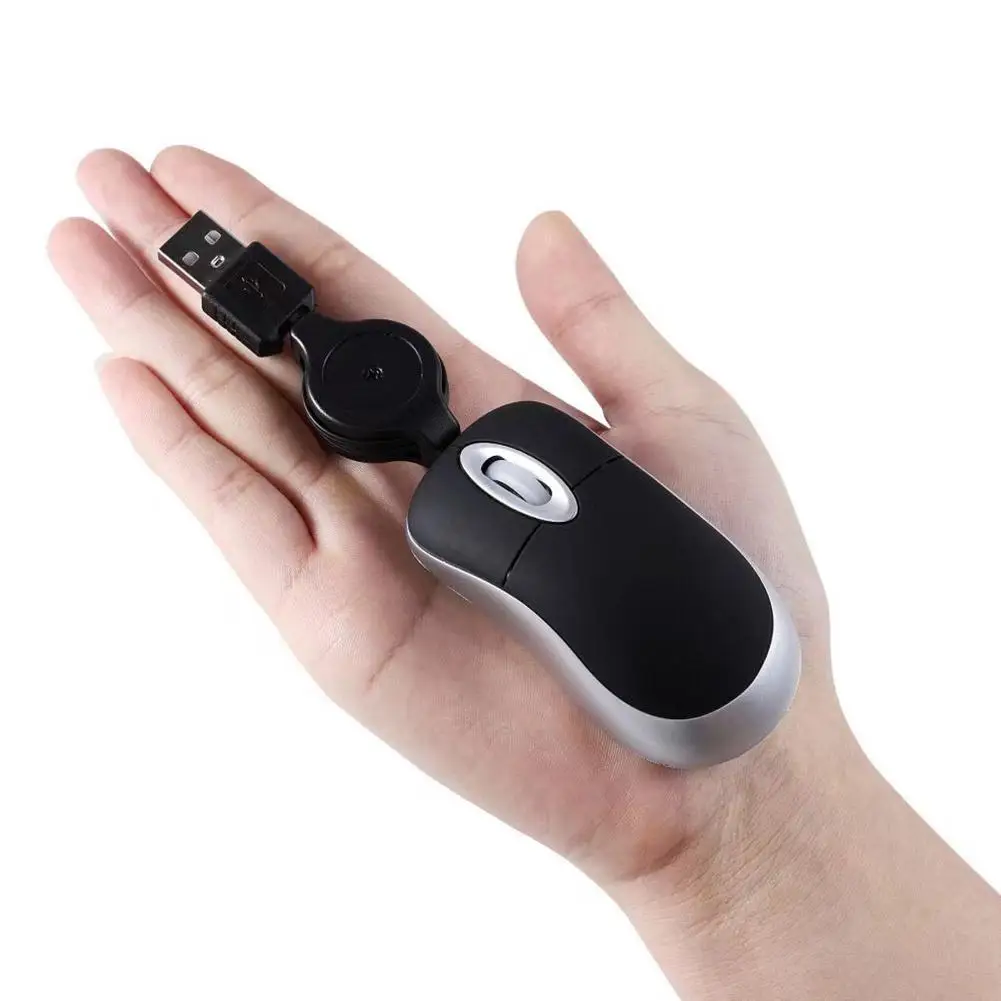 Wired Mini Optical Mouse with Retractable Cable for Office Use