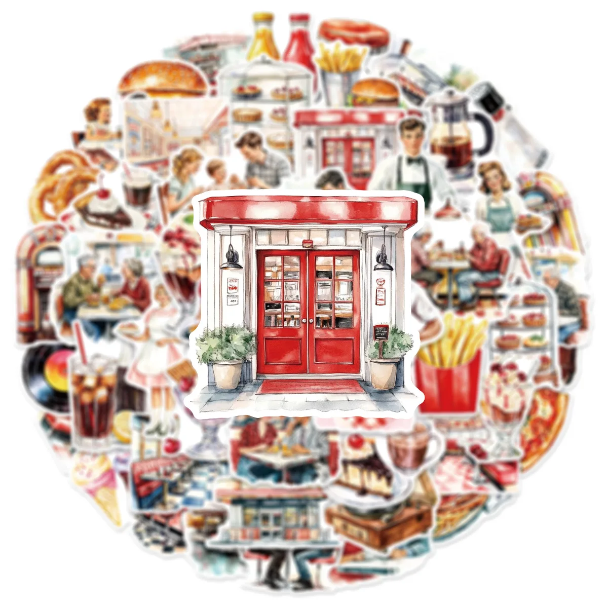50개 유럽 및 미국 레스토랑 레트로 아트 스티커 낙서 장 물컵 오디오 스크랩북 기타 노트북 데칼