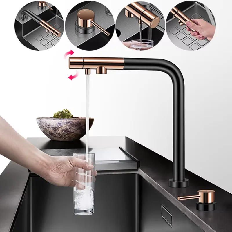 8850 Hidden Cup Rinser Kitchen Sinks Nanometer Flip Cover Large Size 304 Stainless Steel 4mm Thickness Stepped kitchen Sinks