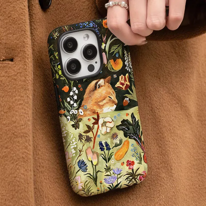 Floral Cat Pattern Dual-Layer Protective Phone Case