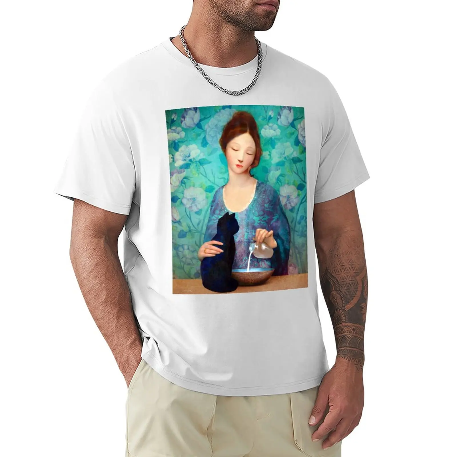 

Футболка с изображением черной кошки заготовки, индивидуальный дизайн, ваша личная Улучшенная мужская одежда