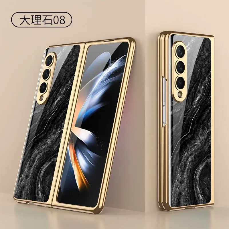 Luxury Plating Frame Case For Samsung Galaxy Z Fold 4 5G Painted Pattern Tempere