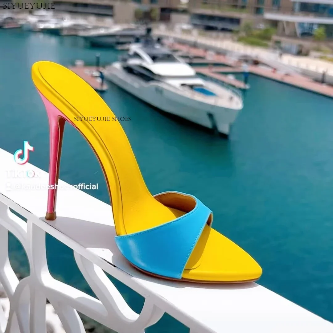 2024 Orange Sandals Mules High Heels Pointed open Toe Heels For Women Summer Slippers Lady Party Sandals Shoes Stripper 35-44