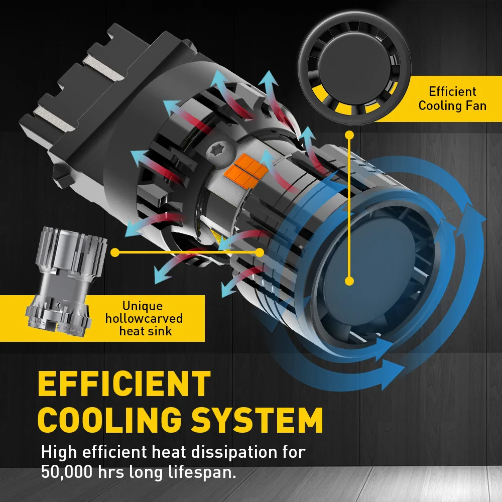 AUXITO 2Pcs P27/7W 3157 LED Bulbs Canbus DRL Parking Lamp Turn Signal Lights T25 Dual Yellow White Switchback With Cooling Fan