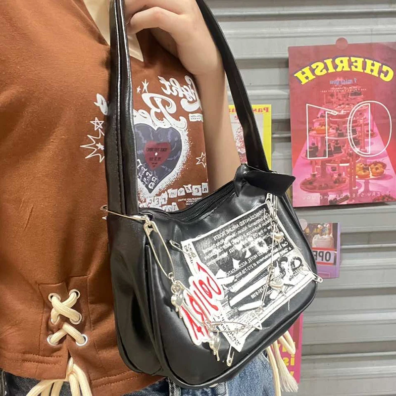 HAEX Y2K Women Handbag 2023 Trend Original Punk Ladies PU Underarm Shoulder Bags Fashion High Street Subculture Bolsas De Mujer