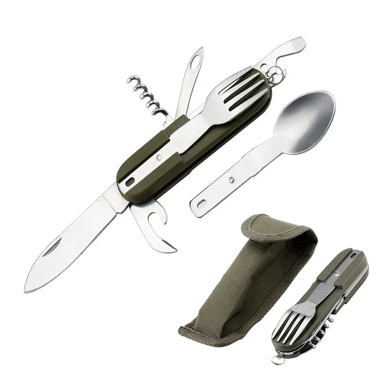 Camping Cutlery Stainless Steel Folding Knife Fork Spoon Portable Outdoor Tableware Camping Equipment Camping Cutlery