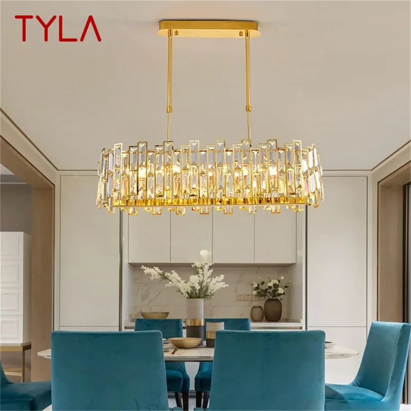 

TYLA Gold Chandelier Fixtures Oval Modern Branch Crystal Pendant Lamp Light Home LED for Dining Room Decoration