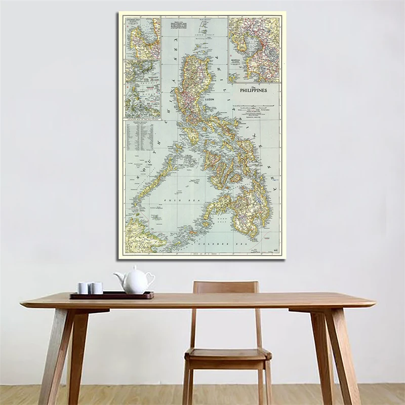 

Vinly World Map Philippines 1945 Foldable Retro Art Painting Home Decor Wall Poster Student School Office Supplies Poster