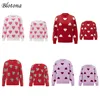 Blotona Family Matching Valentine's Day Sweaters Long Sleeve Round Neck Heart Print Pullovers Knit Tops 1