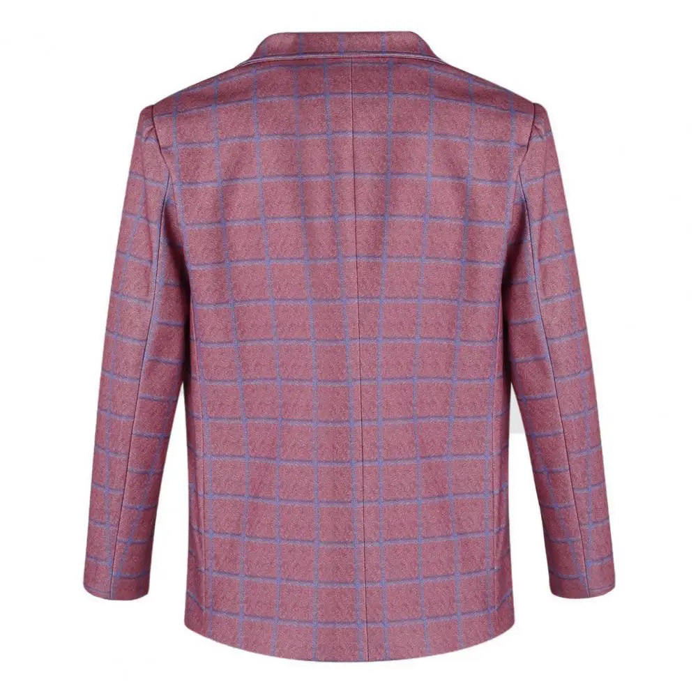 Men Jacket Plaid Print Men's Suit Coat Formal Lapel Double Buttons Patch Pockets for Business Weddings Groomsmen