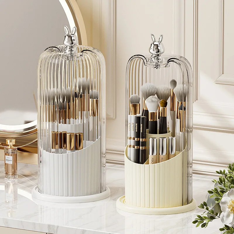 Rotating Birdcage Makeup Brush Organizer - 360° Spinning Cosmetic Holder, Compact Travel Case for Bathroom Vanity Countertop 4