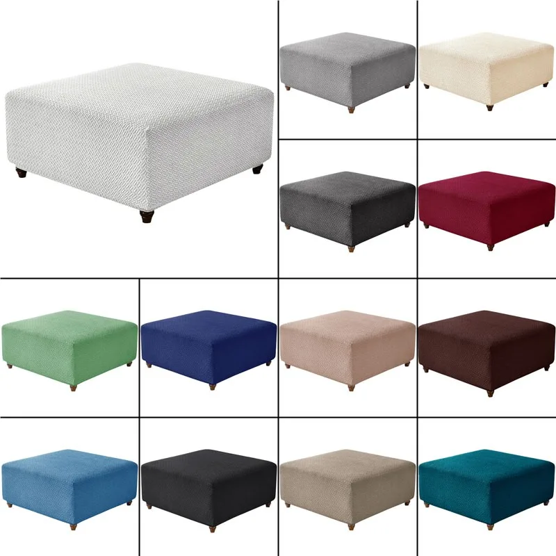 Polar Fleece Ottoman Cover Thicken Elastic Storage Stool Slipcovers All-inclusive Rectangle Footrest Protector Case Home Decor