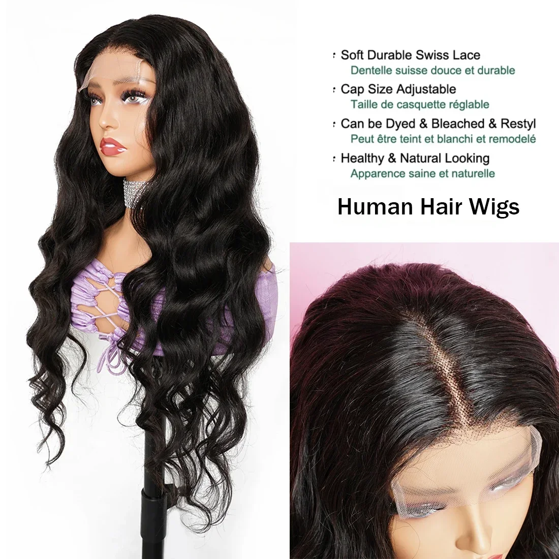 180% gęstość ciała Wave 13x4 koronkowe peruki z przodu 4x4 przezroczyste zamknięcie koronki peruki z ludzkich włosów dla kobiet z naturalnego kolorowe włosy typu Remy
