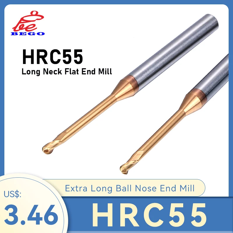 1PCSMillingMachineHRC55ExtraLongBallNoseEndMill2Flutes