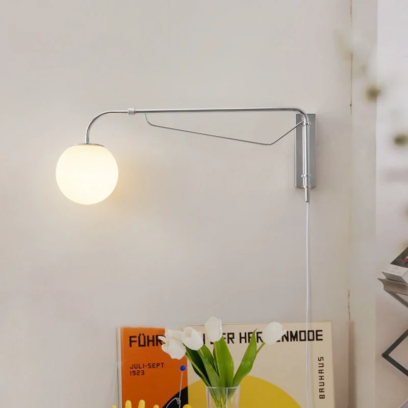 Bellman Plug In Wall Lamp LED Rocker Arm glass ball light for reading simple Living Room sofa Retractable Bedroom Bedside lamp 2