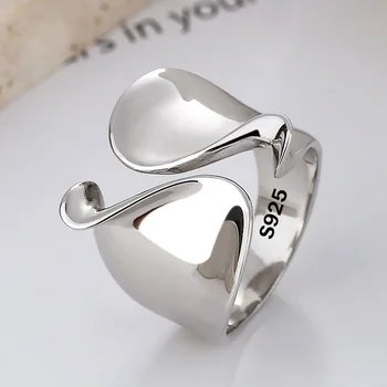 Anelli in argento sterling 925 per donna Coppia minimalista fatta a mano Semplice anello grande Regalo di gioielli per feste Prevenire l'allergia