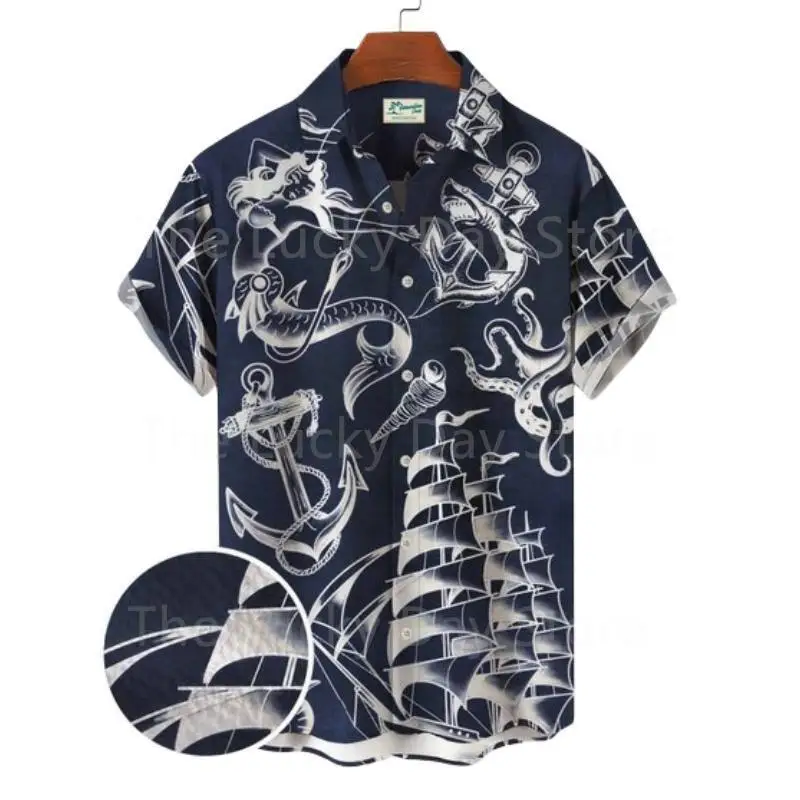 thumbnail image 1 of Camisas hawaianas para hombre, camiseta informal con estampado 3D de peces, camiseta de verano de gran tamaño con estampado de dibujos animados, elegante camisa de playa para vacaciones, 1 of 5