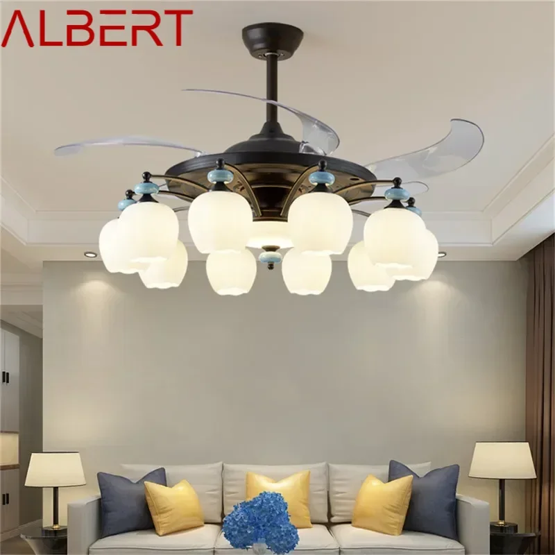 ALBERT Modern Stealth Fan Light Luxury Living Room Restaurant Bedroom Ceiling Fan Light Remote LED Electric