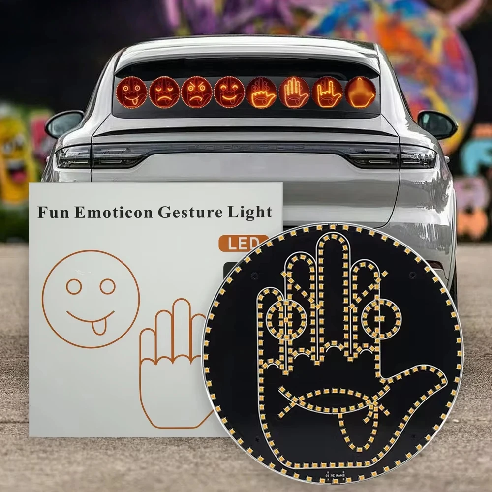 Car LED Funny Facial Expression Light With Remote Control Rear Window Multi-function Warning Reminder Lamp Exterior Accessories
