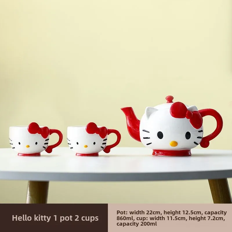 3PCS Kawaii Hello Kitty Water Cup Teapot Set Sanrio Creative Large
