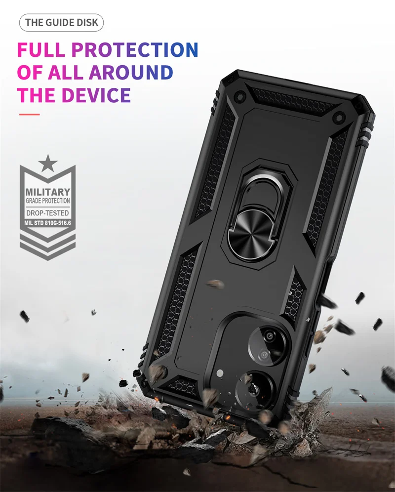 Shockproof Armor Magnetic Car Holder Ring Case for Xiaomi Poco C65 - Durable Back Cover