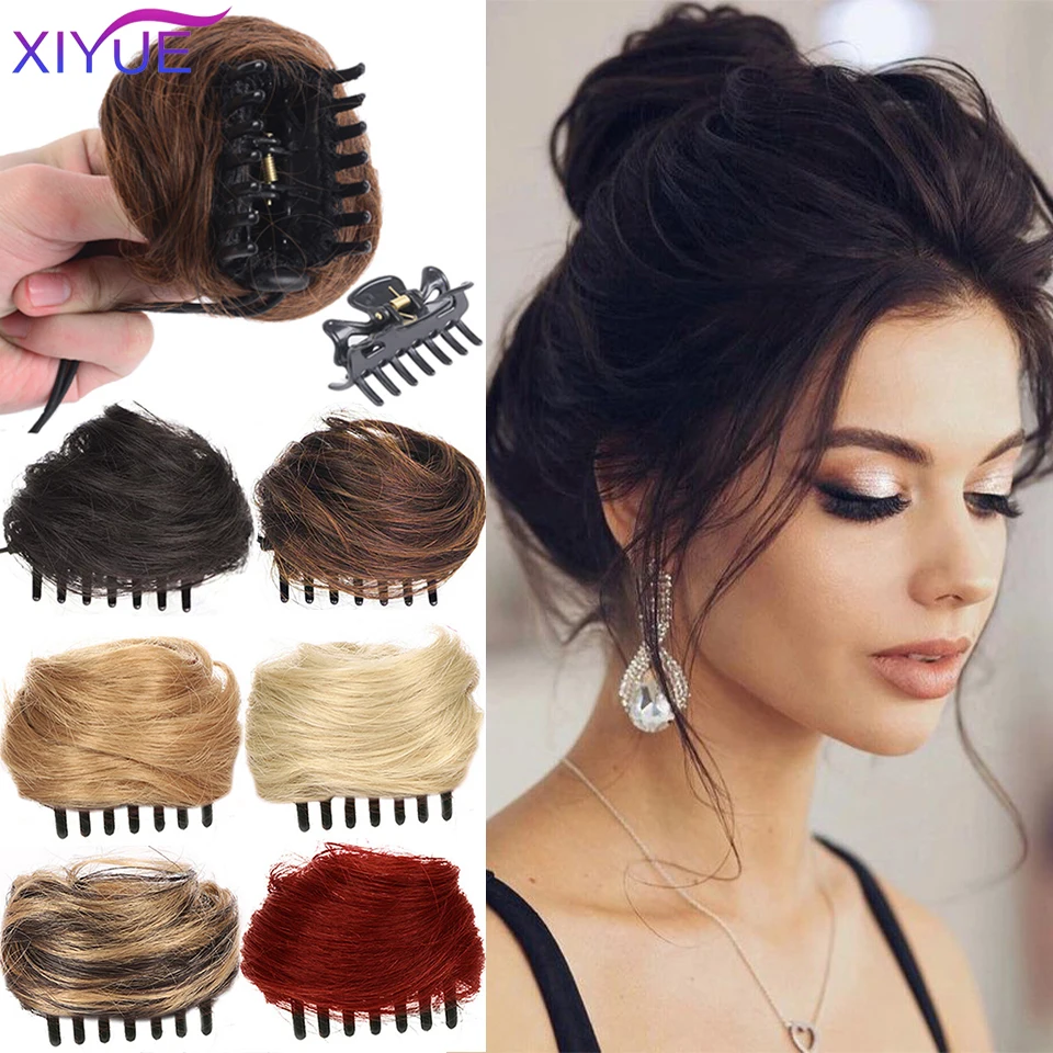 XIYUE Women's Hair Buns Synthetic Curly Chignon Ombre Claw Hair Messy Buns Updo claw Clip In Hairpiece For Women