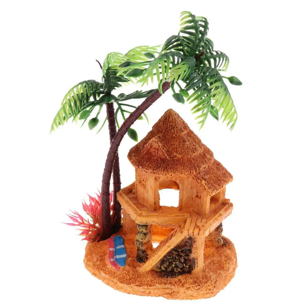 Artificial Coconut Tree Hidden Hut Cave Aquarium Fish Tank Landscape Decor
