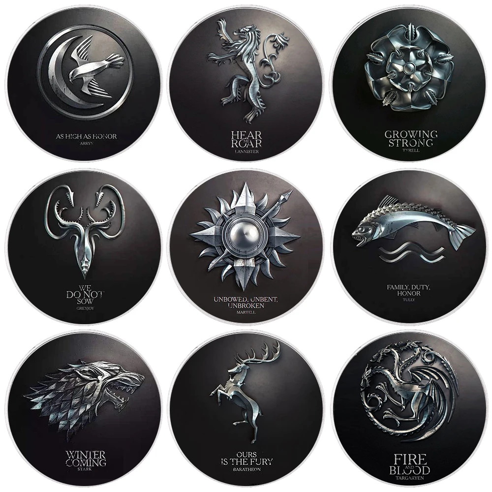

Nine Great Family Totem Commemorative Coins Gold-plated Stark Totem Badge Commemorative Collection Gift