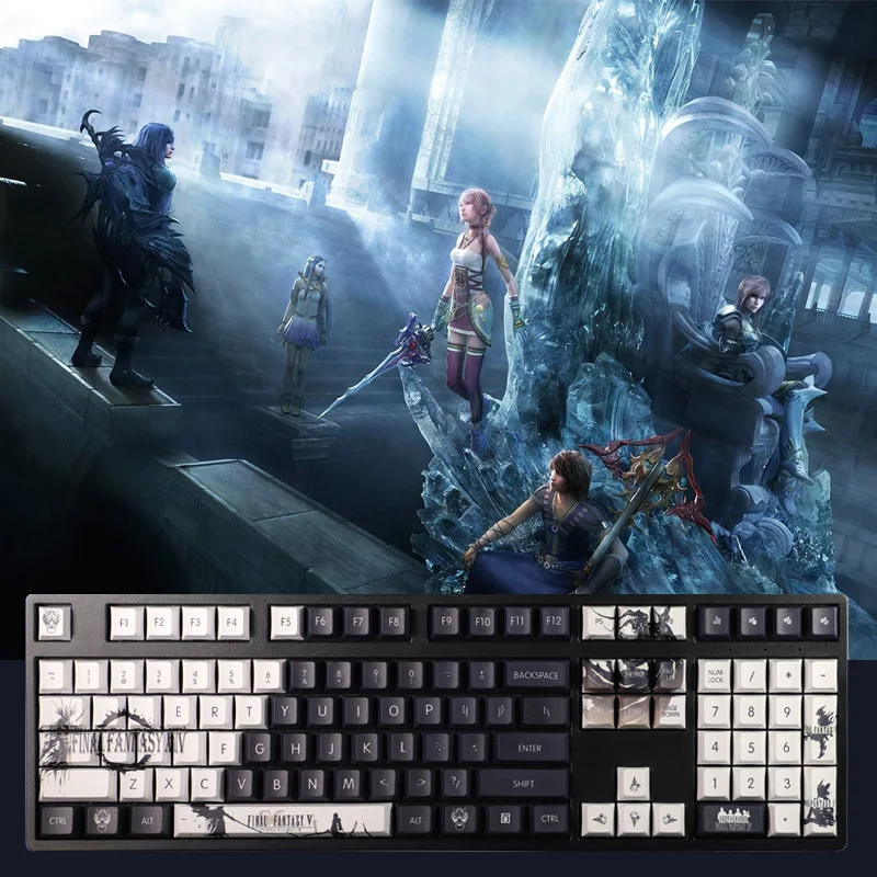 

New PBT Final Fantasy 108 Keys Cherry Profile Black Keycap Set For Mechanical Keyboard GH60 GK61 GK64 87 96 104 108