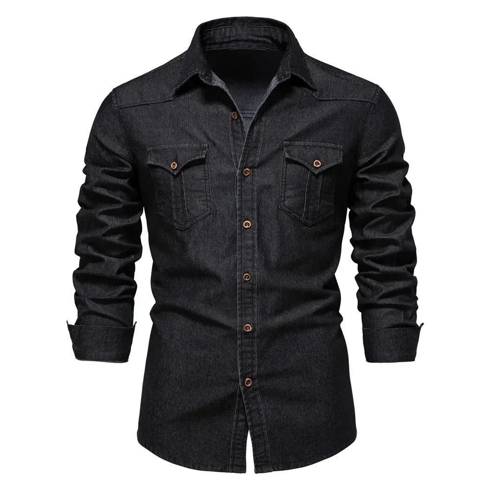 COTTON DENIM SHIRT MEN LONG SLEEVE