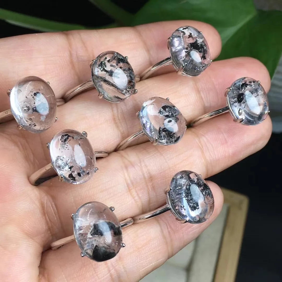 1 Pc Fengbaowu Natural Herkimer Diamond Ring Oval Cabochon 925 Sterling Silver Crystal Healing Stone Jewelry Gift  For Women 2
