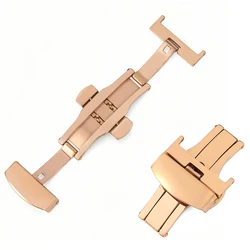 Stainless Steel Butterfly Clasp Watchband with Polished Double Press Buckle - 10mm (Rose Gold)