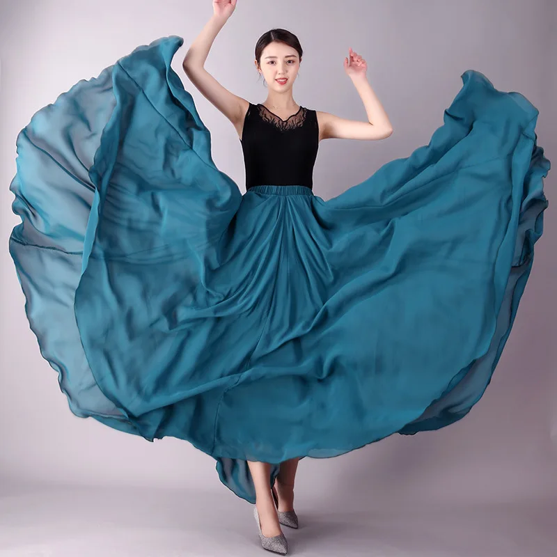 720 Degree Dance 2014 Pleated Long Large Swing Skirt Women's Summer Solid Color High Waist Chiffon Long Skirt Large Swing Skirt