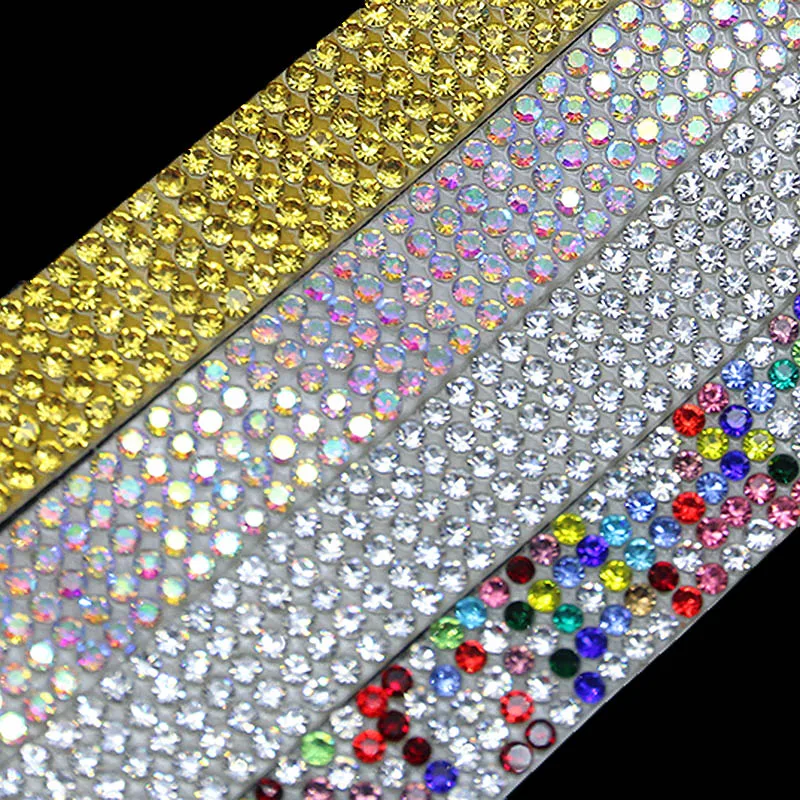 (1yard/pack) 11mm Multi-color Glass Rhinestone Ribbon With Adhesive Backing Handmade Bow Home Decoration Crafts