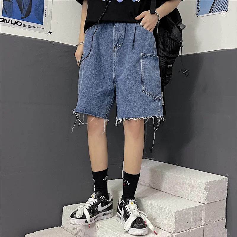 Women Denim Shorts Big Pocket Y2K High Waist Loose Blue Jeans Shorts 2022 Casual Solid Harajuku Short Pants Female Ropa Mujer maternity shorts