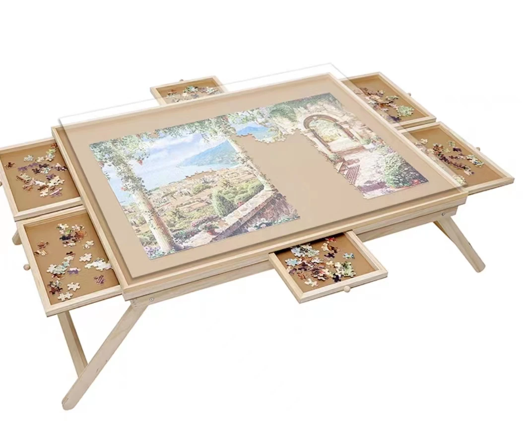 Table de puzzle pliante en bois de 1500 pièces, table de puzzle avec 4  tiroirs et couvercle, tables de puzzle portables pour adultes et enfants,  86,4 x 66 cm avec pieds 