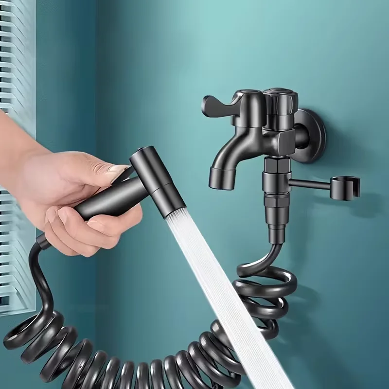 1Set of Dual-Purpose Faucet with Spray Gun for Balcony Washing Machine, Bathroom and Toilet Sink FaucetWall-Mounted Installation